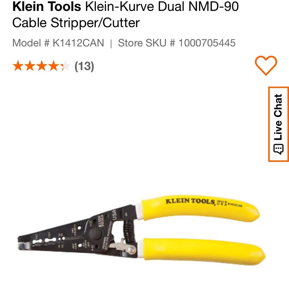 Klein Tools Yellow Cable Stripper/Cutter